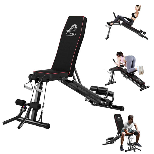 Adjustable Weight Bench Heavy-Duty Foldable Gym Bench with 800LBS/400kg Capacity 8-Level Backrest LCD Monitor Resistance Bands