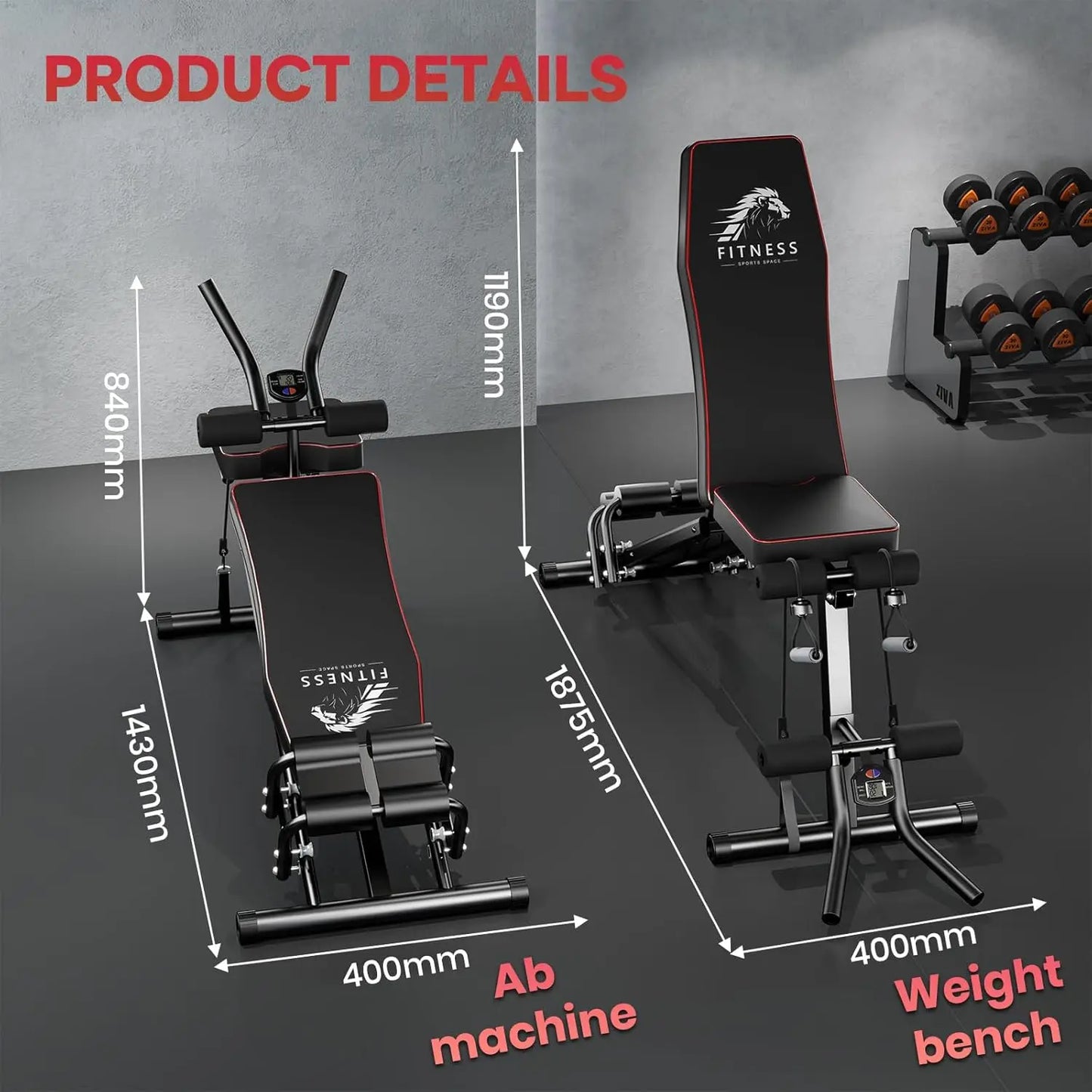 Adjustable Weight Bench Heavy-Duty Foldable Gym Bench with 800LBS/400kg Capacity 8-Level Backrest LCD Monitor Resistance Bands